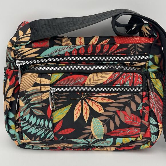 YUESITEBAGS TROPICAL FLORAL NYLON WATER RESISTANT LG CAPACITY CROSSBODY BAG - Picture 2 of 12